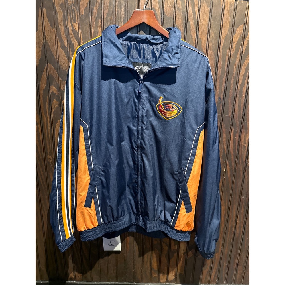 Vintage G-III NHL Atlanta Thrashers Track Jacket Navy Blue Orange Large Logo XL